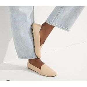 Rothy’s Knit Slip On Loafers Flats Beige Blue Trim Women’s 9.5 EU 40.5